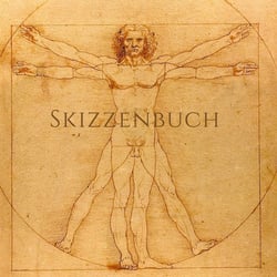 Skizzenbuch 1000 Seiten - quadratisch 21 x 21 cm - weißes Papier 90g/m² - Da Vinci - FSC Papier : Sketchbook zum Skizzieren - schon gestaltet mit Leseband - gebunden blanko - Motiv "Der vitruvianische Mensch"