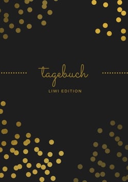 Tagebuch schon A5 liniert - 100 Seiten 90g/m² - Soft Cover goldene Punkte schwarz - FSC Papier : Diary - A5 lined - white paper
