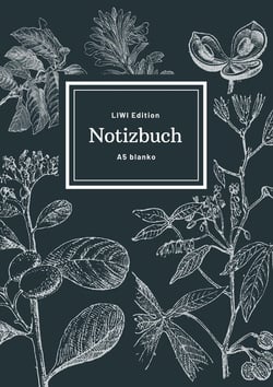 Notizbuch schon gestaltet mit Leseband - A5 Hardcover blanko - 100 Seiten 90g/m² - floral dunkelgrau - FSC Papier : Notebook A5 Hardcover blanko