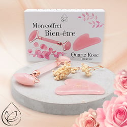 Coffret Gua sha Camille Ambiance Nature - avec rouleau de massage Quartz Rose
