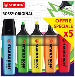 5 surligneurs Stabilo Boss Original - Format special
