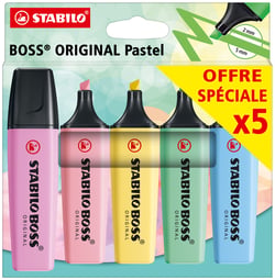 5 surligneurs Stabilo Boss Original - Pastel - Format special