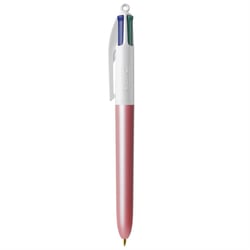 Stylo bille 4 couleurs BIC - Pearl rose - Bleu, rouge, vert, noir - Pointe moyenne