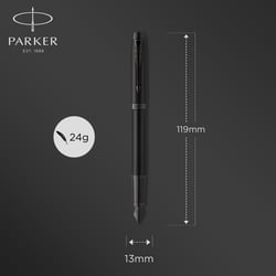Stylo plume Parker® IM Achromatique Noir Mat BT - Finition noir mat - Plume moyenne en acier inoxydable - Avec une recharge d'encre bleue