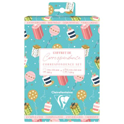 Coffret de correspondance Clairefontaine - Anniversaire - 8 enveloppes Pollen C6 114 x 162 mm 120 g/m²  et 8 cartes pliées 110 x 155m 185 g/m² 