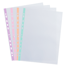Lot de 25 pochettes perforées Oxford - Polypropylène - Bord pastel