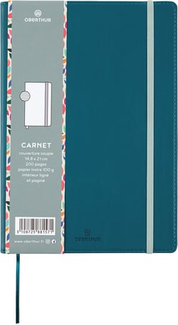 Carnet Oberthur - bleu canard - A5 14,8 x 21 cm - 200 pages lignées