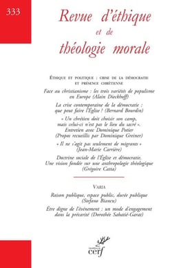 Revue d'éthique et de théologie morale n.333 : Éthique et politique : crise de la démocratie et présence chrétienne - Varia