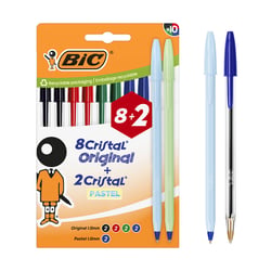 Lot 8 stylos bille Cristal + 2 Pastel BIC - Couleurs assorties - Pointe moyenne