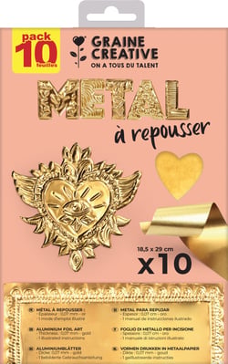 Pack 10 feuilles de métal à repousser or / or - Graine Créative - 185 x 290mm