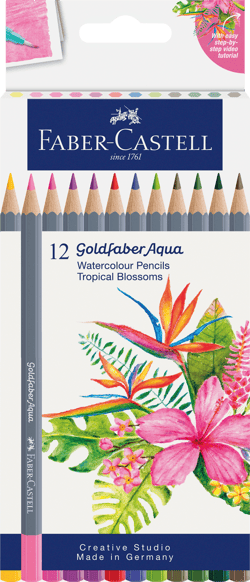 Lot de 12 crayons Faber Castell - Goldfaber Aqua - Tropical Blossoms