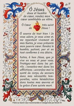 Lot de 20 images prière - Sacré-Coeur : Ô Jésus doux et humble de coeur