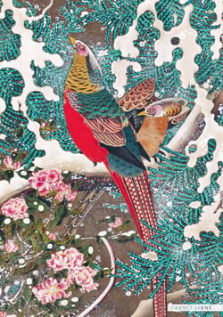 Carnet Hazan ligné Jakuchu-faisan doré dans l'estampe japonaise 16 x 23 cm (papeterie)