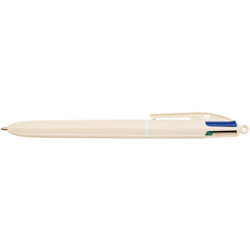 Stylo bille 4 couleurs BIC - Minéral - Corps Beige - Bleu, vert, rouge et noir - Pointe moyenne