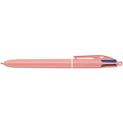 Stylo bille 4 couleurs BIC - Minéral - Corps Rose - Bleu, vert, rouge et noir - Pointe moyenne