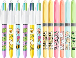 Stylos 4 couleurs BIC - Série Kawaï - Pointe moyenne + Surligneurs BIC - BIC Highlighter -Décor Kawaï - Pointe biseauté