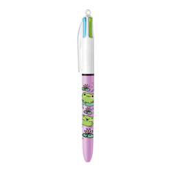 Stylo bille 4 couleurs BIC - Série Kawaii - Animal - Bleu clair, violet, rose et vert-citron - Pointe moyenne