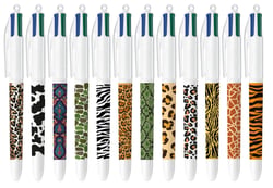 Stylo bille 4 couleurs BIC - Animal - Bleu, rouge, vert, noir - Pointe moyenne