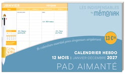 Calendrier hebdomadaire janvier-décembre : Pad aimanté avec stylo 4 couleurs (édition 2027)