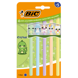 Lot de 5 stylos BIC - BIC Cristal Pastel Figurines - Bleu - Pointe moyenne
