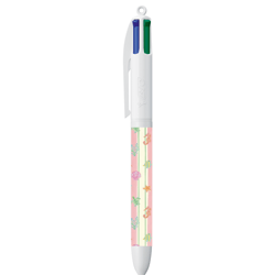 Stylo bille 4 couleurs BIC - Aquarel rose - Bleu, rouge, vert, noir - Pointe moyenne