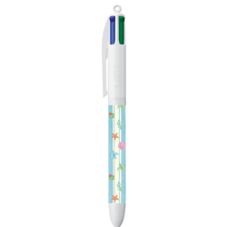 Stylo bille 4 couleurs BIC - Aquarel Bleu - Bleu, rouge, vert, noir - Pointe moyenne