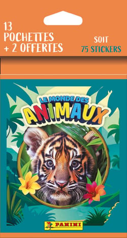 Blister 13 pochettes + 2 pochettes Le monde des animaux - Panini