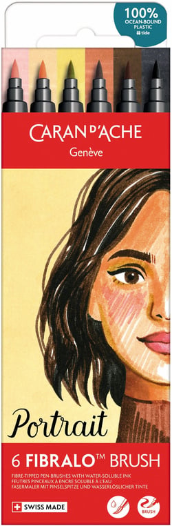 6 feutres pinceaux Caran d'Ache - Classic Fibralo - pointe Brush 0.5-5mm - Portrait