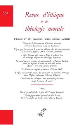 Revue d'éthique et de théologie morale n.334 : L'Église et les divorcés, après Amoris Laetitia - Varia