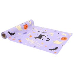 Chemin de table Artyfêtes - Halloween sortilèges sucrés - Tissu - Violet, orange et noir - 28 cm x 3 m