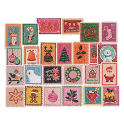 Lot de 25 autocollants timbres Noël - Modèles assortis - Créalia
