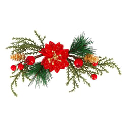 Décoration éclat avec poinsettia et paillettes Artyfêtes - 20 x 8 cm