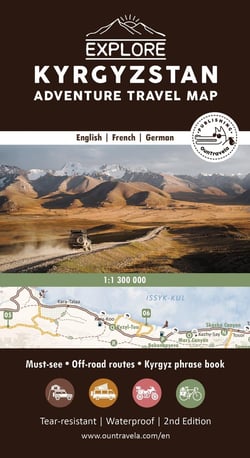 Kyrgyzstan Adventure Travel Map | 1:1,300,000 Scale | 80 Must-See Highlights & Kyrgyz Phrasebook : Map of Kyrgyzstan - Carte du Kirghizistan - Karte von Kirgisistan | English - Français - Deutsch