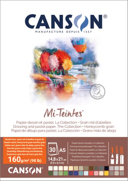 Bloc Canson Mi-Teintes - A5 - 160 g/m² - 30 feuilles - 30 couleurs assorties