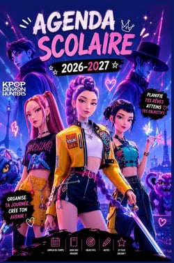 Agenda Scolaire 2026-2027 HUNTR/X - KPop Demon Hunters : Planificateur Hebdomadaire pour Filles et Adolescentes Fans de K-pop - Organisation des Cours,...