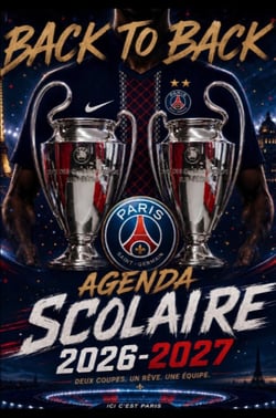 Agenda Scolaire 2026 2027 : Organisateur scolaire quotidien pour garçons et filles - BACK TO BACK PSG - Primaire,...
