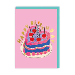 Carte de vœux Ohh Deer - Happy birthday gâteau coeur