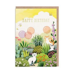 Carte de vœux Ohh Deer - Happy birthday chats dans jardin