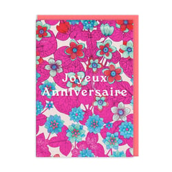 Carte de vœux Ohh Deer - Joyeux anniversaire fleurs bleues et roses