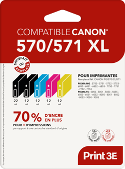 Pack de 5 cartouches d'encre Print3E - compatibles Canon PGI-570 XL / CLI-571 XL - Noir, Noir Photo, Cyan, Magenta, Jaune