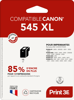 1 Cartouche d'encre Print3E - compatible Canon PG-545 XL - Noir