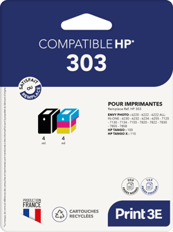Pack de 2 cartouches d'encre Print3E - compatibles HP 303 - Noir, Couleur