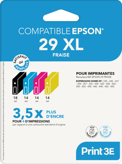 Pack de 4 cartouches d'encre Print3E - compatibles Epson 29 XL - Noir, Cyan, Magenta, Jaune
