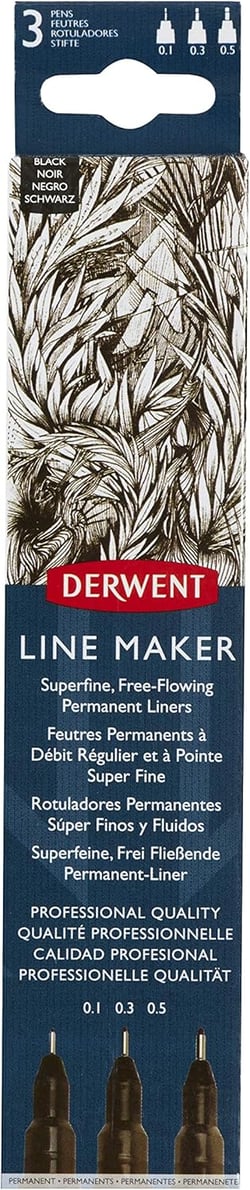 Lot de 3 feutres fineliner fin Derwent Graphik Line Maker - noir - encre pigmentée à base d'eau