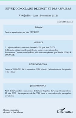 Revue congolaise de droit et des affaires n°9 - Juillet-Août-Septembre 2012