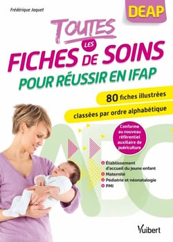 Toutes les fiches de soins pour réussir en IFAP - 80 fiches illustrées classées par ordre alphabétique et par secteur : maternité, pédiatrie et néonatalogie, établissement d'accueil du jeune enfant, PMI