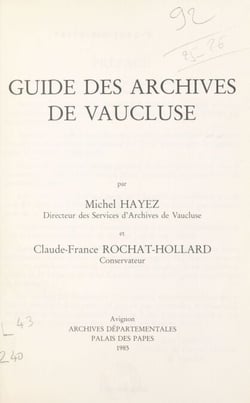 Guide des archives de Vaucluse