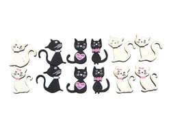 12 chats en bois peint 3 cm - noir et blanc - Créalia