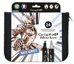 Lot de 24 marqueurs alcool Graph'it - Greys