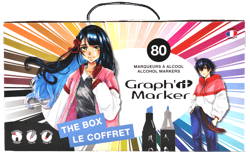 Coffret de 80 marqueurs alcool pointe double - Graph'it - Couleurs assorties - Le coffret